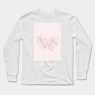 Boho Neutral Beige, Line Art Botanical Long Sleeve T-Shirt